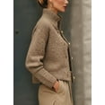 thumbnail image 5 of Female Chunky Knit Cardigan Sweaters Button Down Mock Neck Open Front Jacket Camel Color S, 5 of 8