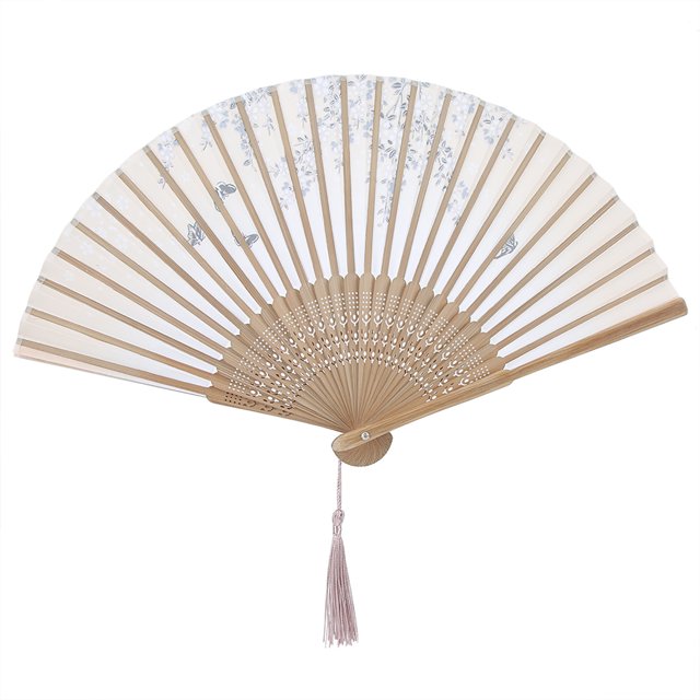 Abanico Plegable de Bambú Jadeshay con Borlas Portátil