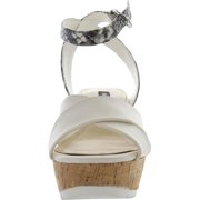 Nine West Womens Dureen 3 Faux Leather Wedge Sandals White 8.5 Medium (B,M)
