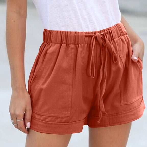 Womens Drawstring Shorts Summer Elastic Waist Casual Lightweight with Pockets Orange 2XL