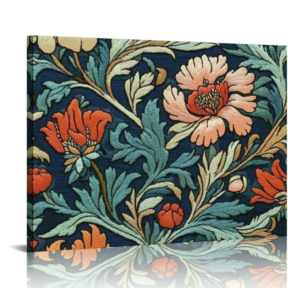 Autua Floral Pattern Art Nouveau Embroidery Canvas Print Wall Decor 20x16in