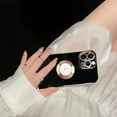thumbnail image 2 of Compatible with iPhone 13 Pro Max Case for Women Girls, Luxury Gold Electroplate Plating Frame Edge Round Hollow Back Case with Full Camera Len Soft TPU Cover Girly Slim Sleek Cute Case Black, 2 of 13