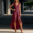thumbnail image 2 of Rggeeun Womens Dresses Solid Color Sleeveless V Neck Knit Soft Lightweight Fabric Loose Fit Knee-Length With Pleated Ruffle Trim For Summer Beach Lounging Sundress,Red,Xl, 2 of 4