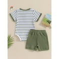 thumbnail image 3 of Baby 2 Piece Outfits Summer Striped Short Sleeve Romper and Elastic Shorts Set for Toddler Newborn Girl Boy, 3 of 13