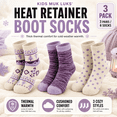 thumbnail image 4 of Girls Heat Retainer Boot Socks, 3 Pack, Warm Thermal Cushioned Crew Socks, PURPLE, M/L, 4 of 8