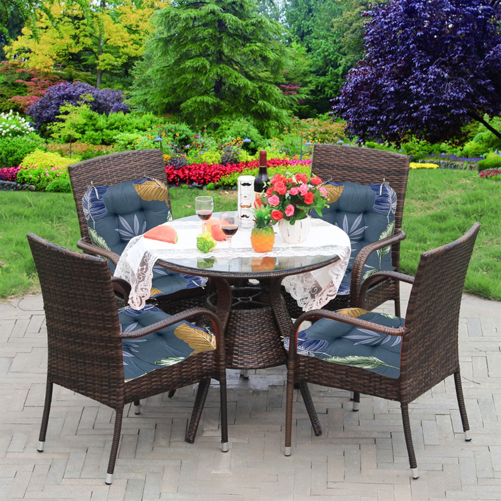 Wzzjkit Patio Chair Cushions, Thickened Outdoor Chair Cushion, Printed Seat Cushion for Patio Sitting 17x17/17x21in 2 Pack