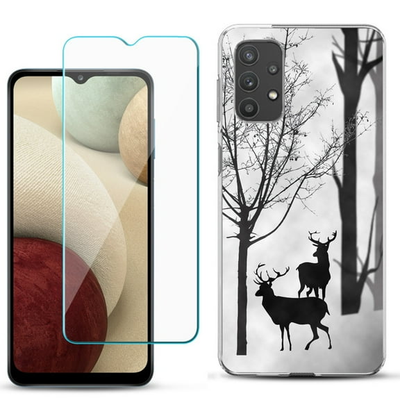 Slim-Fit TPU Phone Case compatible with Samsung Galaxy A32 5G, with Tempered Glass Screen Protector, by OneToughShield ® - Forest Deer