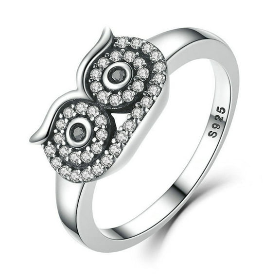 925 Sterling Silver Cute Owl Stackable Finger Ring
