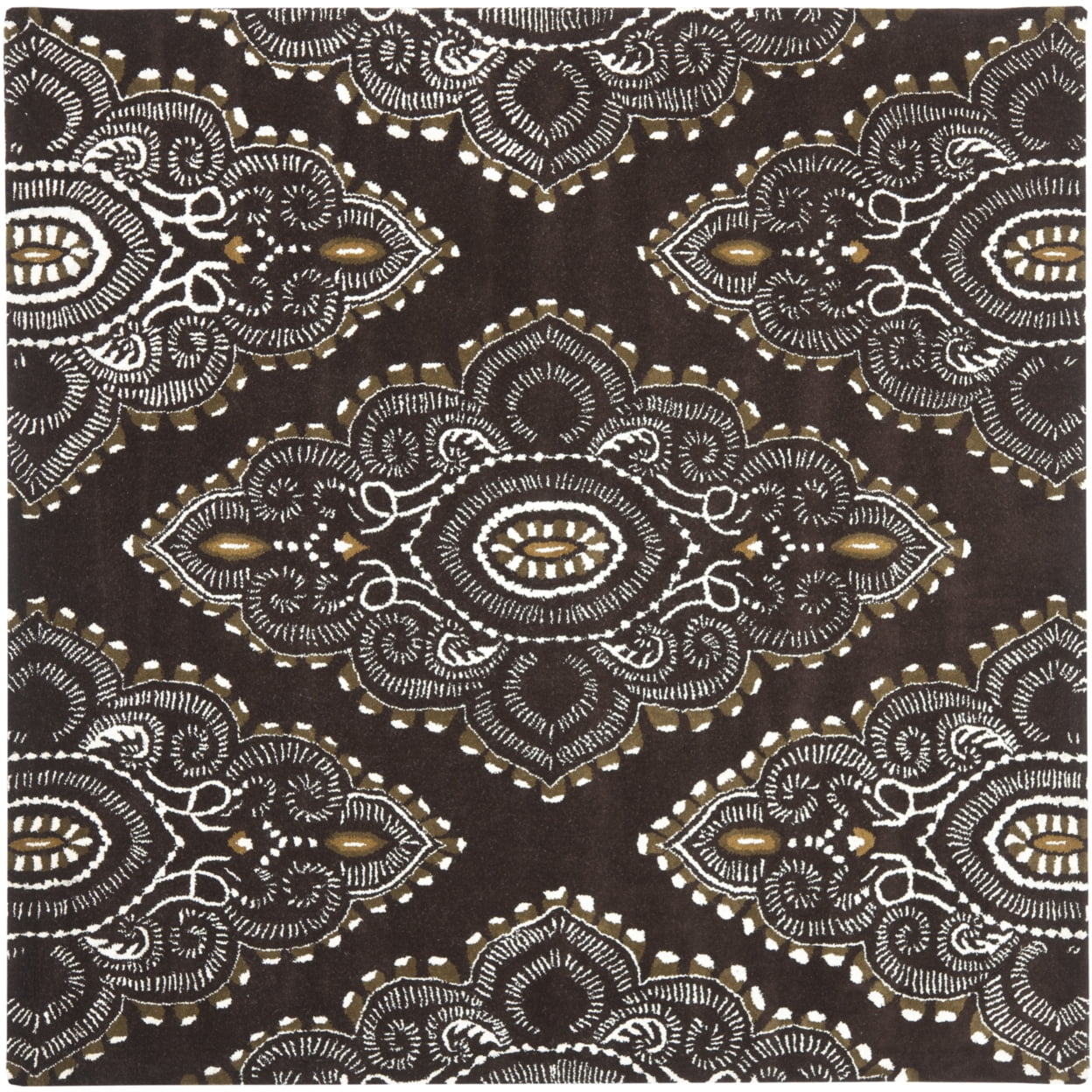 SAFAVIEH Wyndham Pompeii Damask Wool Area Rug, Brown/Ivory, 7' x 7' Square