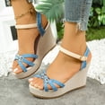 thumbnail image 2 of Sandals for Women 2025 Wedge Thick Sole Sandals Gladiator Open Toe Waterproof Wedges Casual Daily Round Toe Solid Color Footwear Comfortable Ankle Strap Walking Beach Shoes Blue 9, 2 of 9