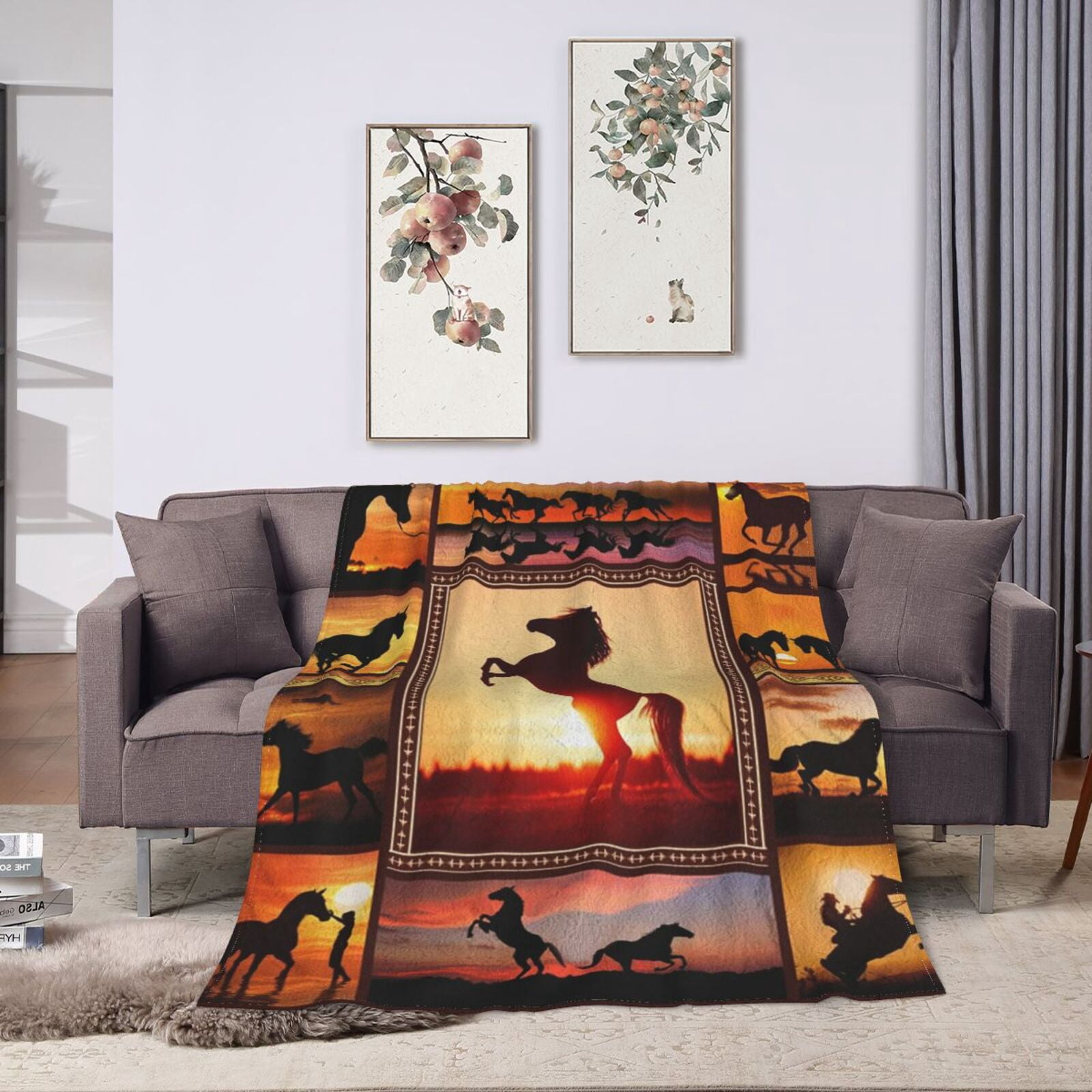 SPXUBZ Horse Blanket Wild Horse Blanket Flannel Blanket Sofa Couch Warm Soft Bed Blanket for All Season 50x60in