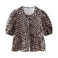 thumbnail image 1 of Camisa de leopardo para mujer, Top corto de verano, Blusa de manga abullonada con cierre de cordones, ropa nueva, 1 of 5