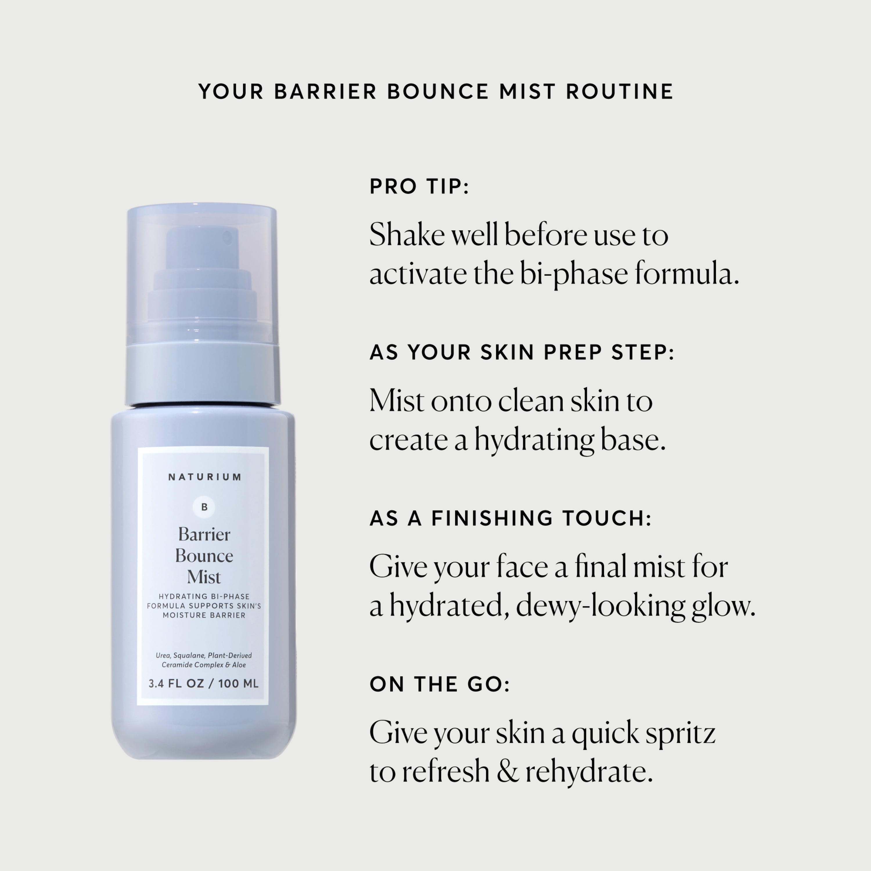 Naturium Barrier Bounce Mist, Hydrating Skincare with Urea, Squalane, Plant-Derived Ceramide & Aloe, 100 mL / 3.4 fl oz