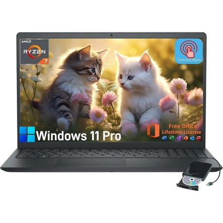 Dell Inspiron 15.6" Touchscreen Laptop - Business & Student Laptop Computer, with Office Lifetime License & Windows 11 Pro, AMD Ryzen 7 7730U, WVA LED-Backlit FHD Display, 32GB RAM, 1TB SSD