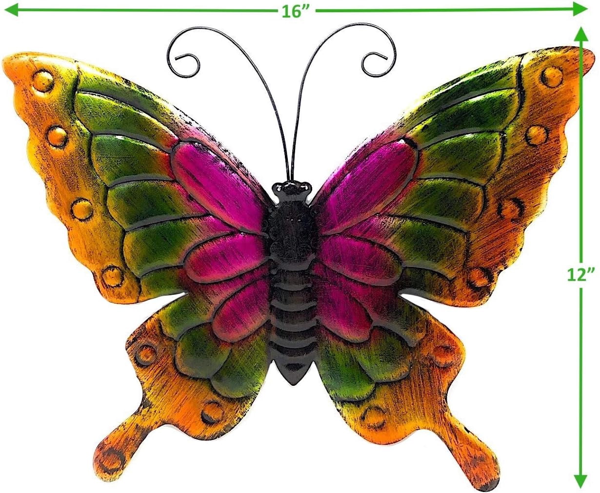 D.I.D. Butterfly Nature Inspired Colorful Metal Iron Garden Decor Wall Yard Art Sculptures for Indoor Outdoor Set of 3 16" x 12"