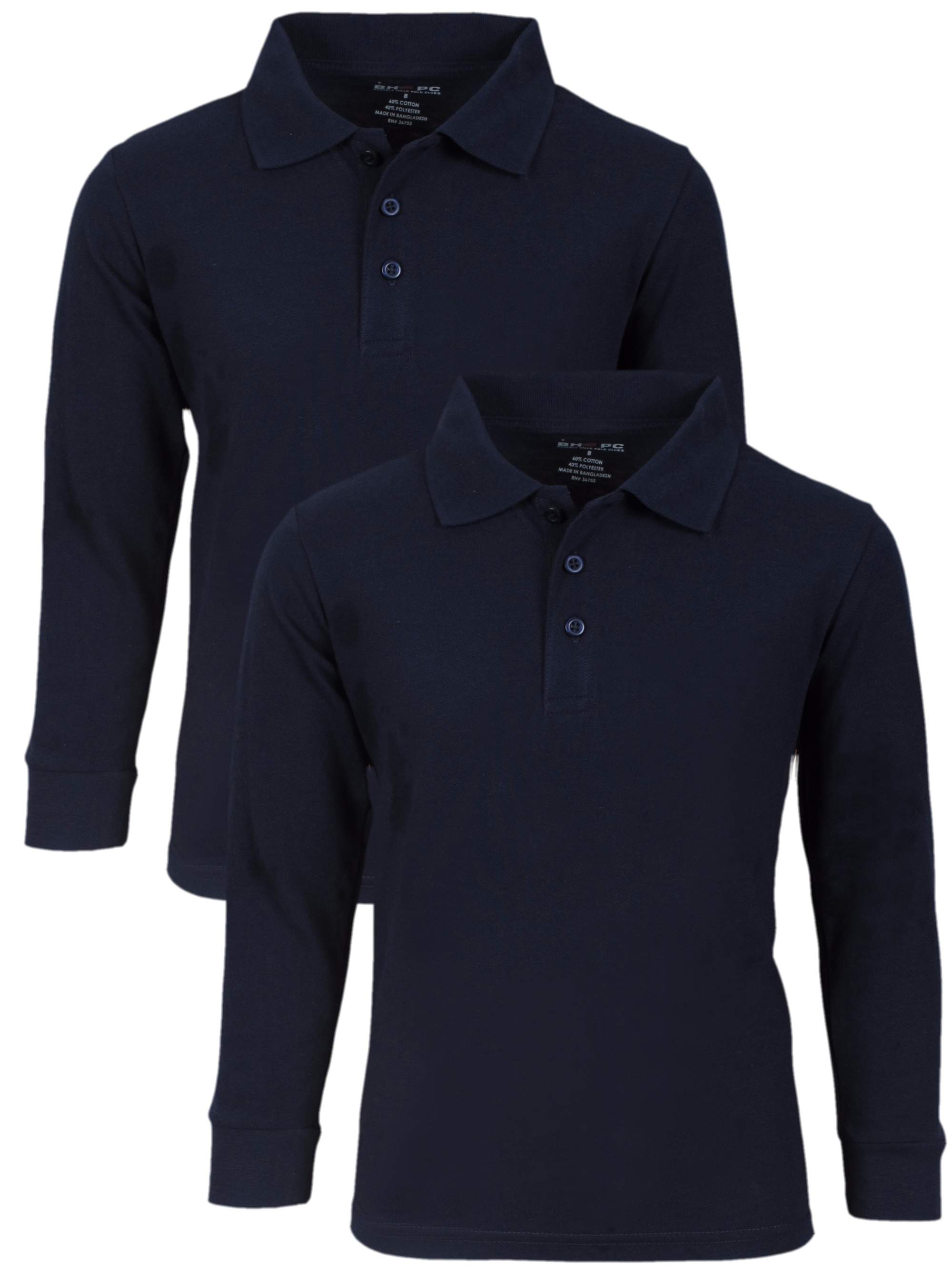 3 Pack Beverly Hills Polo Club Boys Long Sleeve School Uniform Pique Polo Shirts 