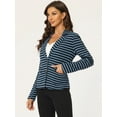 thumbnail image 3 of DARING DIVA Women's Striped Notched Lapel Button Closure Blazer XS Navy Grey Blue, 3 of 6