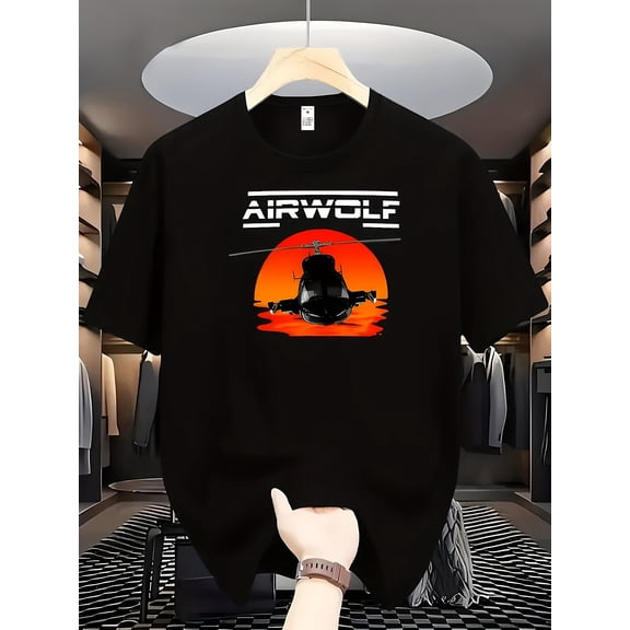 Men'S Casual Short-Sleeve Helicopter Print T-Shirt
