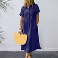 thumbnail image 4 of Joernso Striped Lapel Button Down Shirt Dress with Pockets Summer Casual Short Sleeve A-line Long Shift Beach Dress for Women, 4 of 8