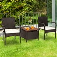 thumbnail image 3 of Patiojoy 3 PCS Patio Furniture Set PE Wicker Bistro Set w/Acacia Wood Coffee Table & Umbrella Hole for Backyard Garden Poolside, 3 of 10