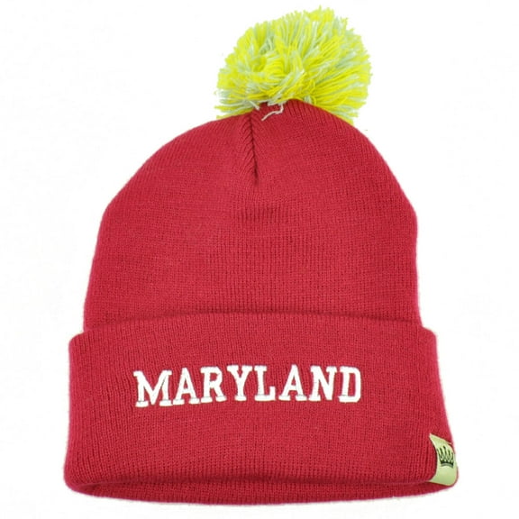Maryland Old Line State Cuffed Pom Pom Beanie Knit Hat Pink Polly Acrylic USA