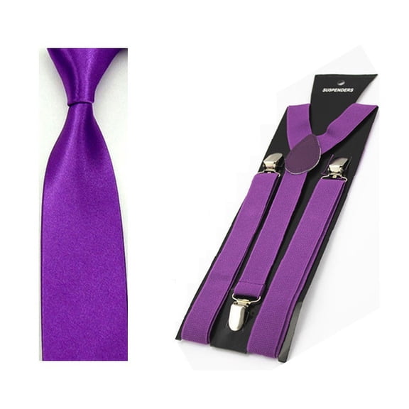Men Fashion Satin Skinny 5CM Tie Necktie Y-shape Elastic Suspenders Brace Set