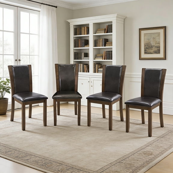 Wooden Dining Chairs Set of 4, Padded Seat, Upholstered Side Chair, Dark Walnut