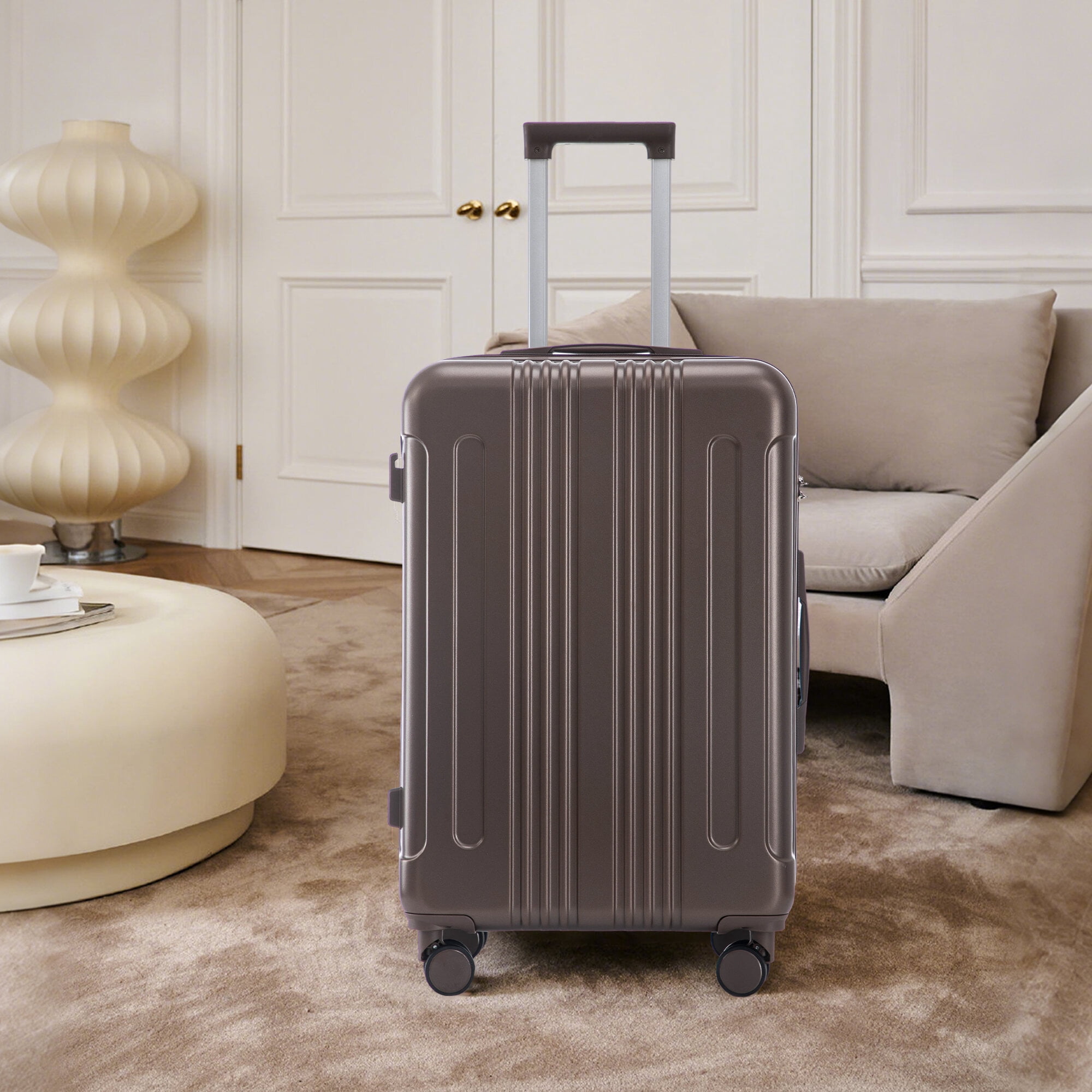 Hardside Suitcase, 20"/24"/28" 3 pcs/set in ABS Spinner Wheel Luggage, Carry on Suitcase, Matching Color, TSA Combination Lock (Brown), Brown Hardside Luggage,Abs Hardside Checked Luggage