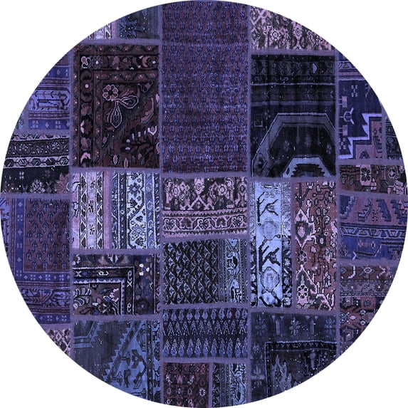Ahgly Company Machine Washable Indoor Round Oriental Blue Modern Area Rugs, 8' Round