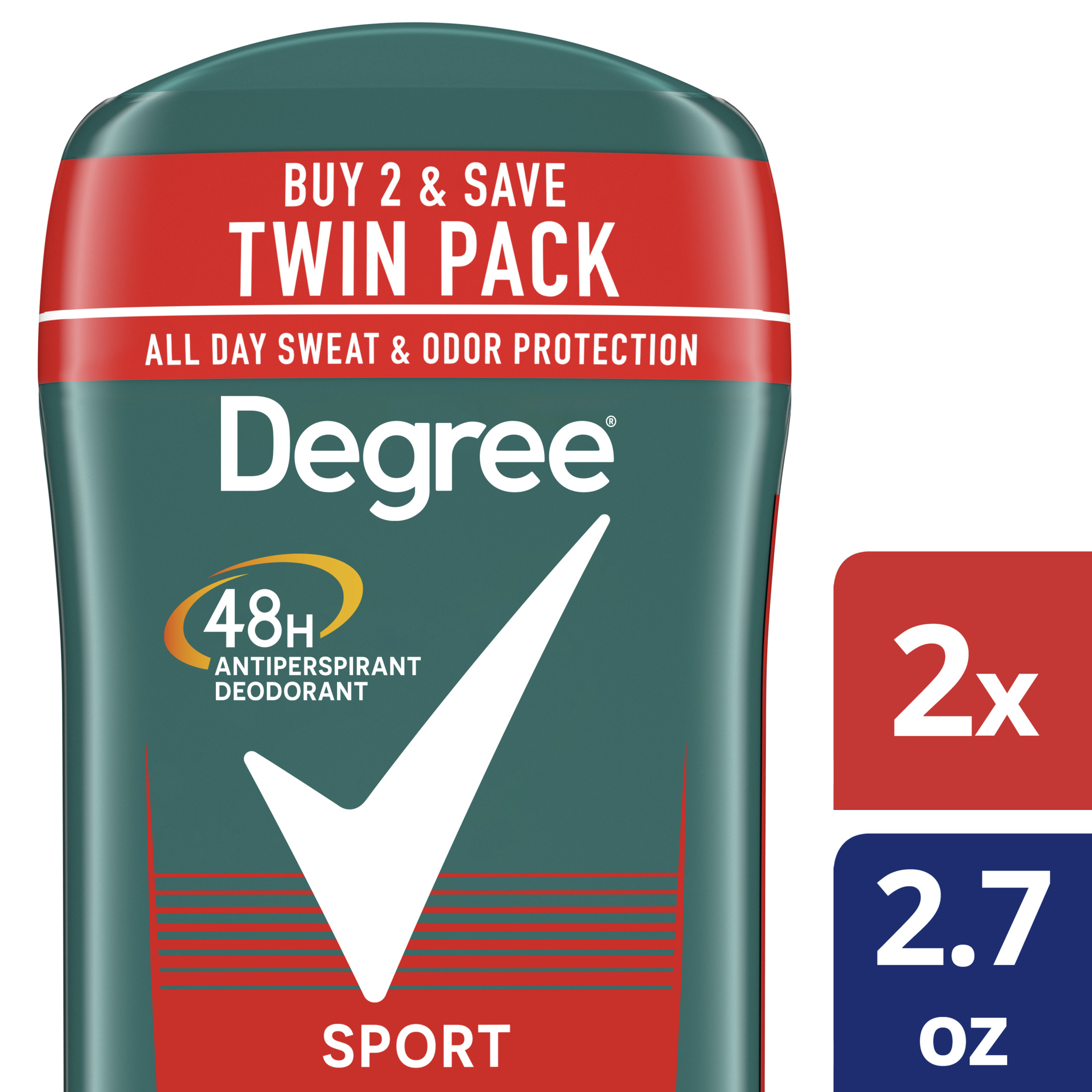 Degree Long Lasting Men's Antiperspirant Deodorant Stick Twin Pack, Sport, 2.7 oz - image 3 of 9