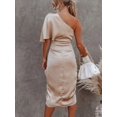thumbnail image 3 of Women's One Shoulder Satin Wrap Dress with Side Slit in 100% Acrylic Fabric for Elegant Evening Occasions and Nights, 3 of 22