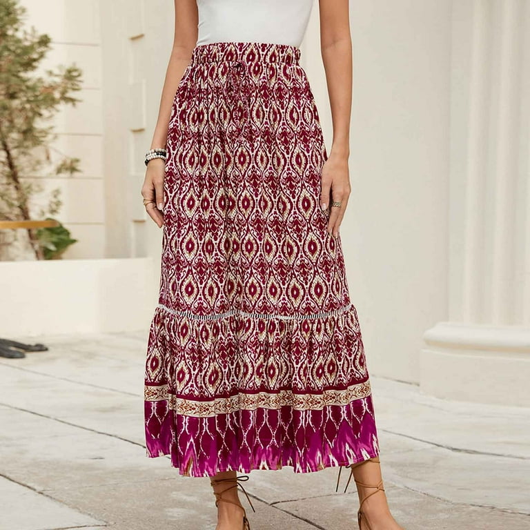Women Maxi Skirt Beach Boho Summer Full Length Skirts Elastic