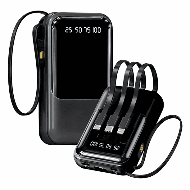 Mini Power Bank Genérico PB10000 Portátil Negro 10000mAh con Cables y Linterna