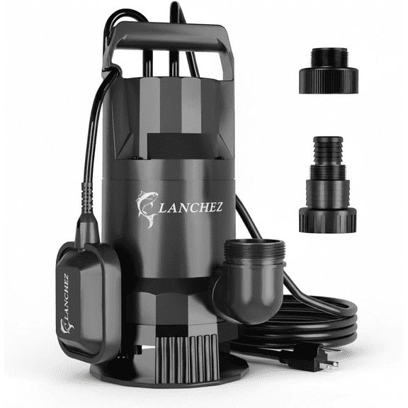 LANCHEZ Q1000B1, 1.6 HP, 8 Amps, 110 V, Black Corded Electric Submersible Sump Pump Water Transfer Pump, 4858 GPH