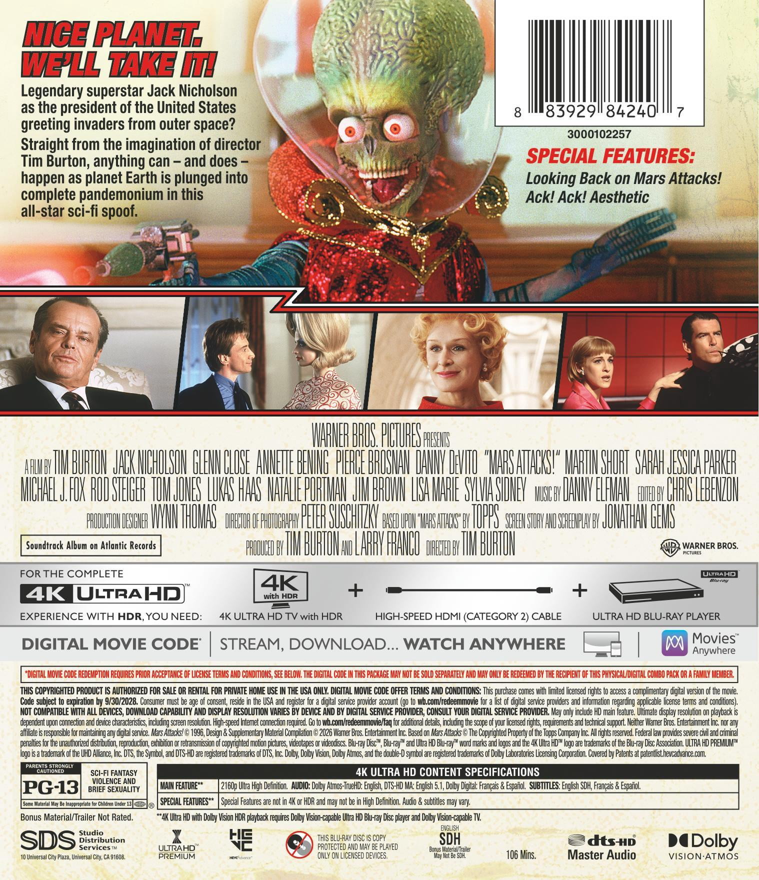 Mars Attacks! (4K Ultra HD + Digital Copy), Comedy, Warner Bros.