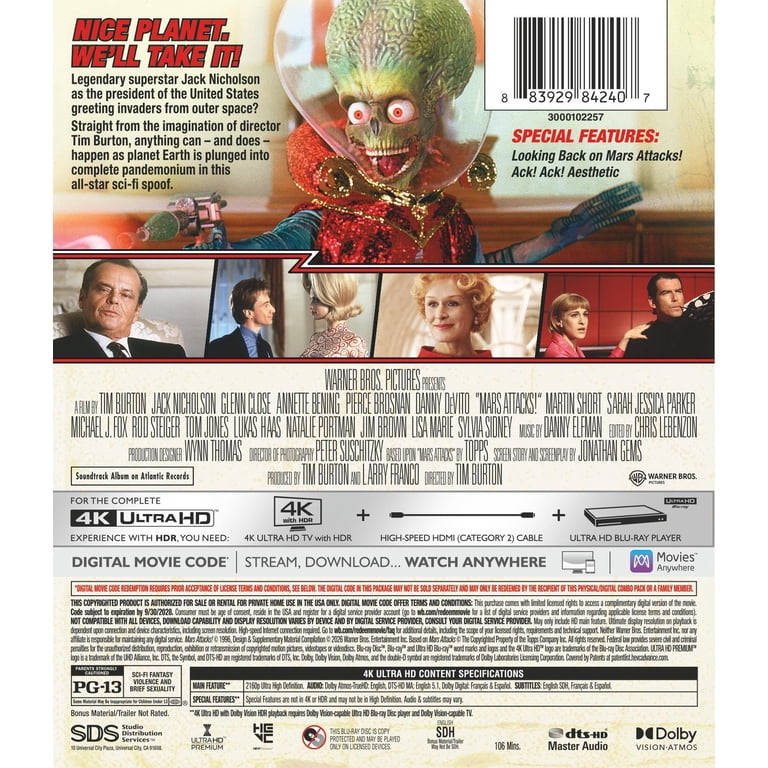 Mars Attacks! (4K Ultra HD + Digital Copy), Comedy, Warner Bros