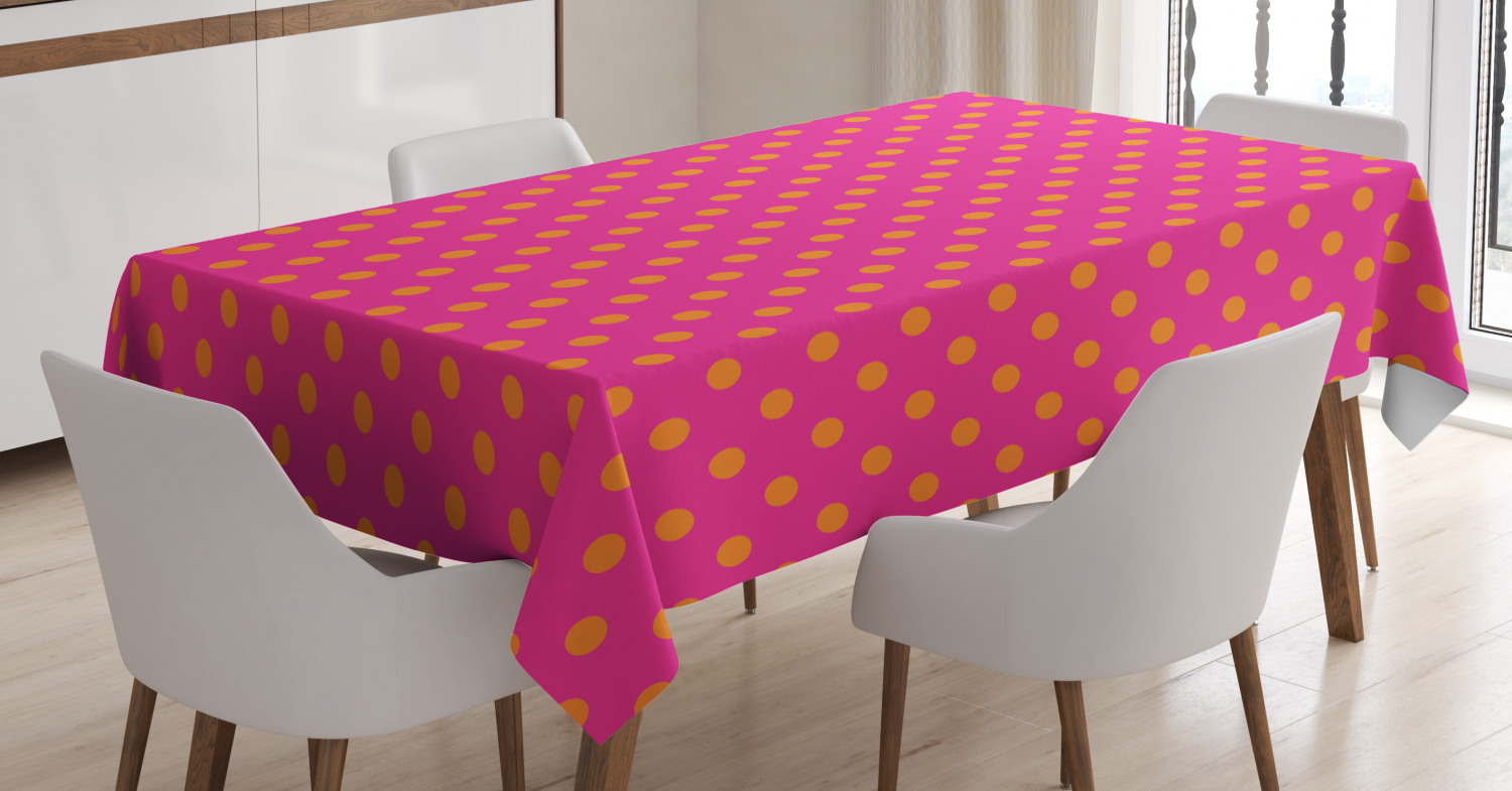 Pink and Orange Tablecloth, Warm Colored Polka Dots Pattern Traditional Design Abstract Shapes