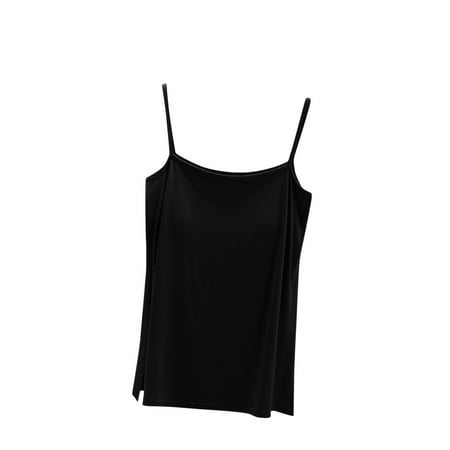 ZyeKqe Womens Tank Tops Built in Bra Summer Casual Spaghetti Strap Camis Padded Side Split Pjs Tops