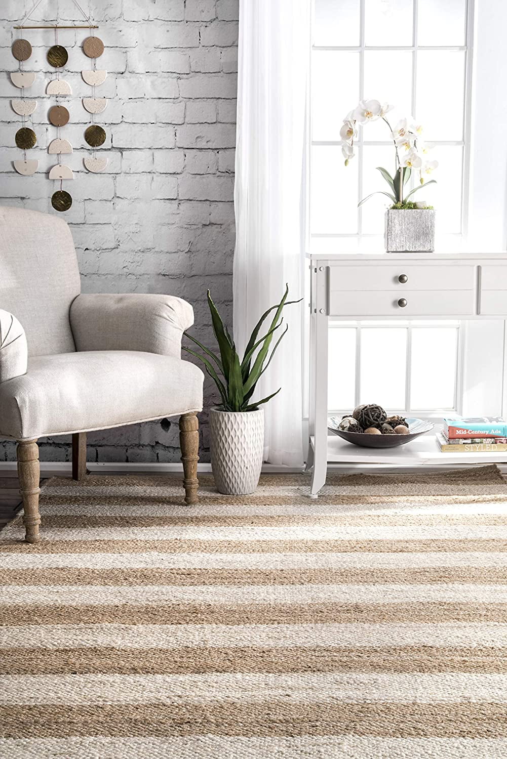 nuLOOM Alisia Flatweave Stripes Jute Runner Rug, 2' 6" x 6', Off White