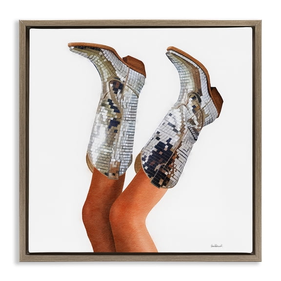 Stupell Industries Art Deco Glitzy Glam Cowgirl Boots Brown Floating Frame Canvas Art, 18 x 18, by Amanda Greenwood