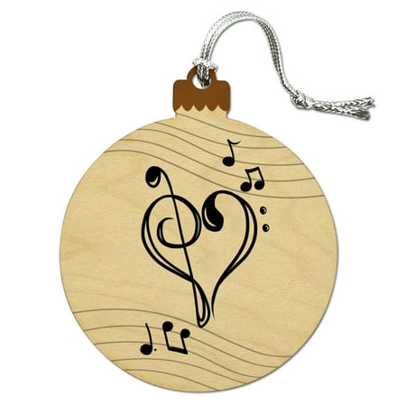 La Christmas Ornament Treble Bass Clef Heart Music Black White Wood Christmas Tree Holiday Ornament ()