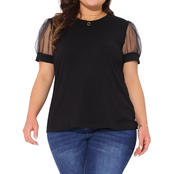 DARING DIVA Women's Plus Mesh T Shirt Blouse Tops 1X Black