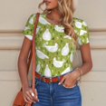 thumbnail image 6 of KLL Women 's Crew Neck Bodysuit Jumpsuits Lovely Chickens Print Short onesies Stretch T Shirts, 6 of 7