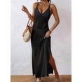 thumbnail image 4 of Womens Crochet Knit Sheer Summer Backless V Neck Side Slit Bathing Suit Cover Up Midi Dress Black One Size, 4 of 6