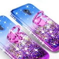 thumbnail image 4 of SOGA Diamond Glitter Bling Liquid Floating Quicksand Cute Girl Phone Case Compatible for Motorola Moto G7 Power Case, with Metal Ring for Magnetic Car Mounts Include Lanyard - Purple on Blue, 4 of 5