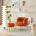 thumbnail image 3 of Royard Oaktree Velvet Accent Chair with Ottoman Upholstered Round Back Leisure Chairs with Gold Metal Legs Modern Boucle Chair and Footrest Set Single Sofa Chair for Living Room Bedroom Office， Orange, 3 of 7