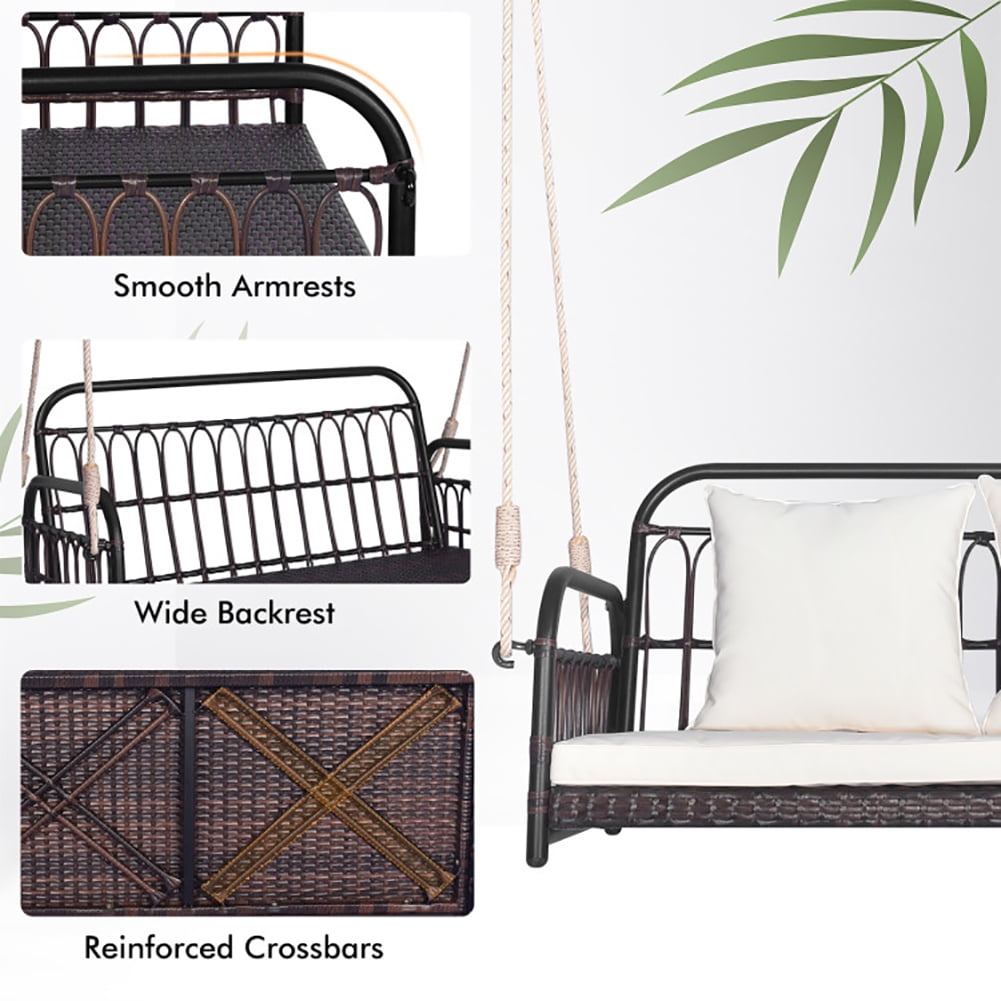 Aimee Lii 880LBS Wicker Hanging Porch Swing with Cushions, Swing Chair Outdoor, White Aimee Lii 880LBS Wicker Hanging Porch Swing with Cushions, Swing Chair Outdoor, White