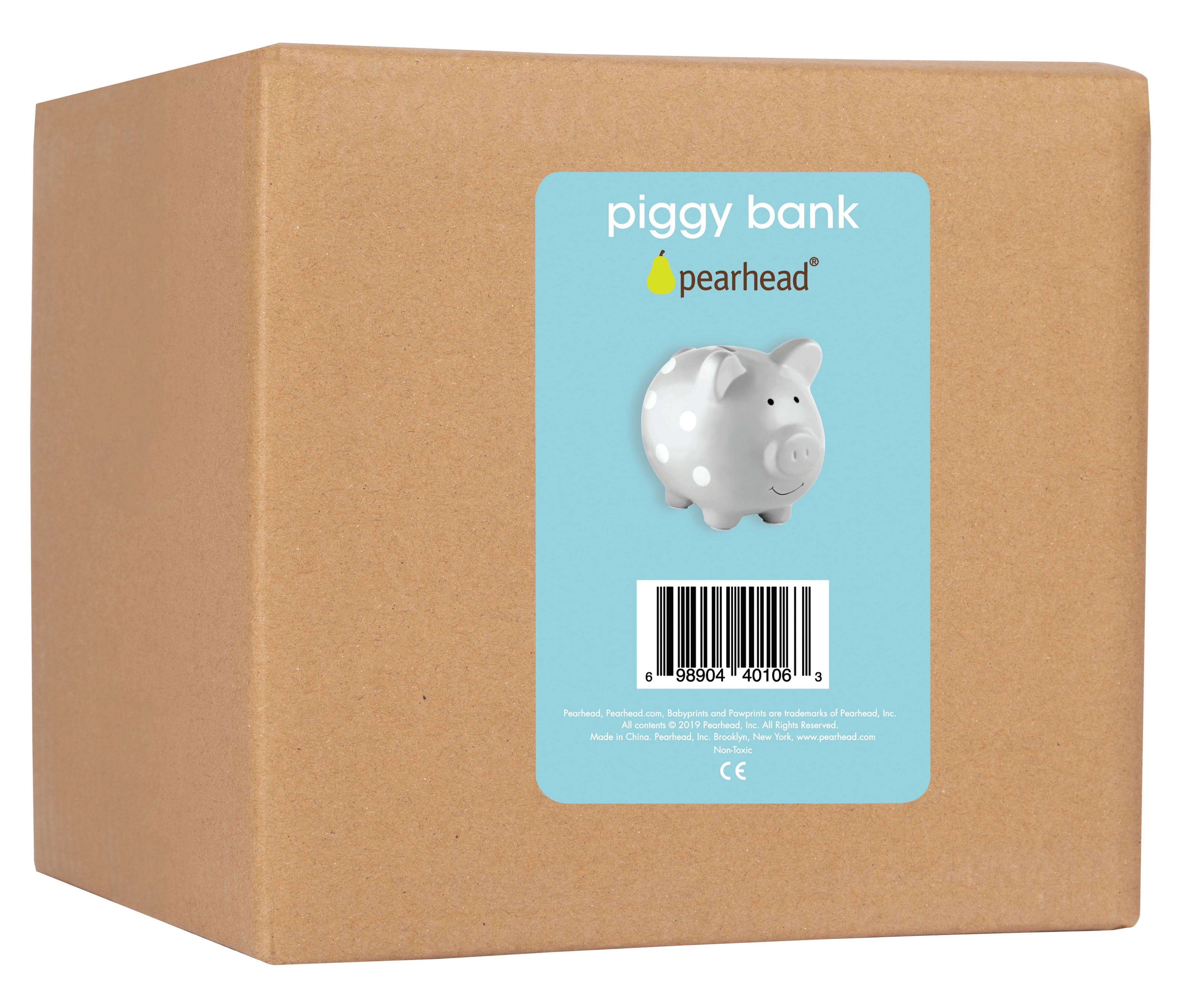 Pearhead Ceramic Piggy Bank, Gray and White Polka Dot, Gender Neutral, Nursery Decor