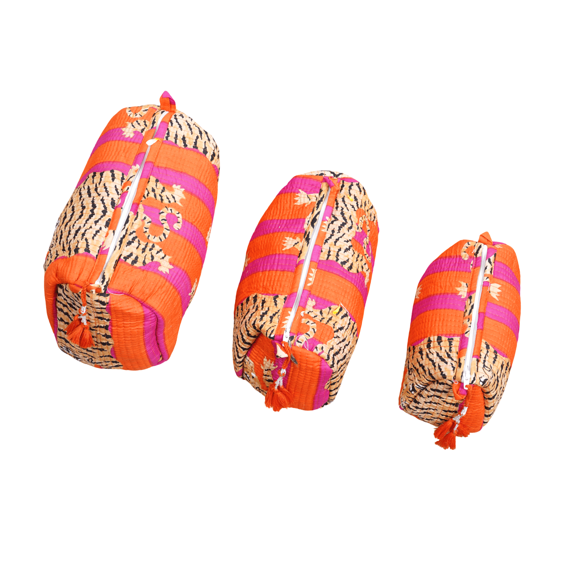 INDACORIFY Cotton Quilted Toiletry Bag Set of 3 Pieces Tiger Print Cosmetic Makeup Bags Pouches Travel Vintage Storages Shaving Kit