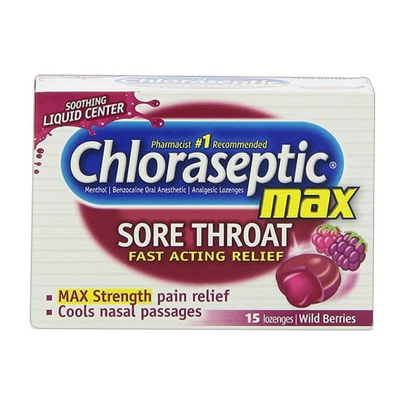 Chloraseptic Max Strength Sore Throat Relief Lozenges, Wild Berries, 15 ea